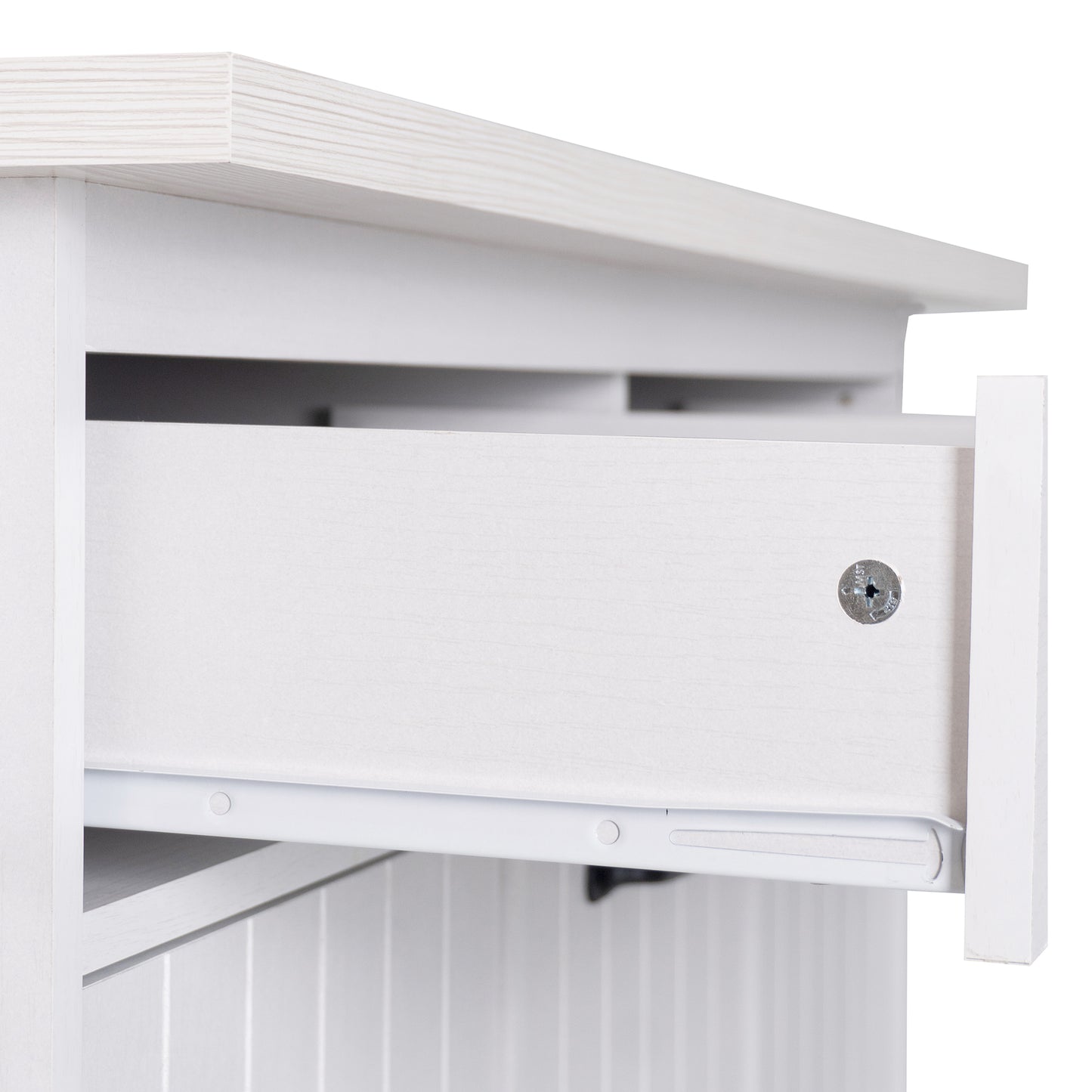 Rolling White Kitchen Island with Drop Leaf and Tilt-out Trash Can Storage, Spice Rack & Towel Rack