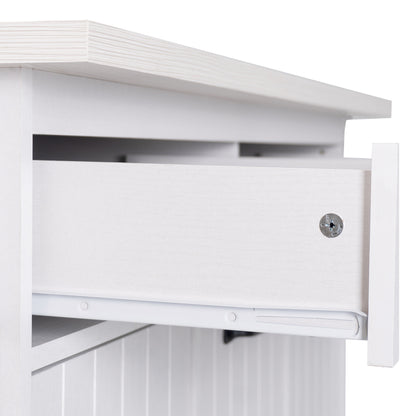 Rolling White Kitchen Island with Drop Leaf and Tilt-out Trash Can Storage, Spice Rack & Towel Rack