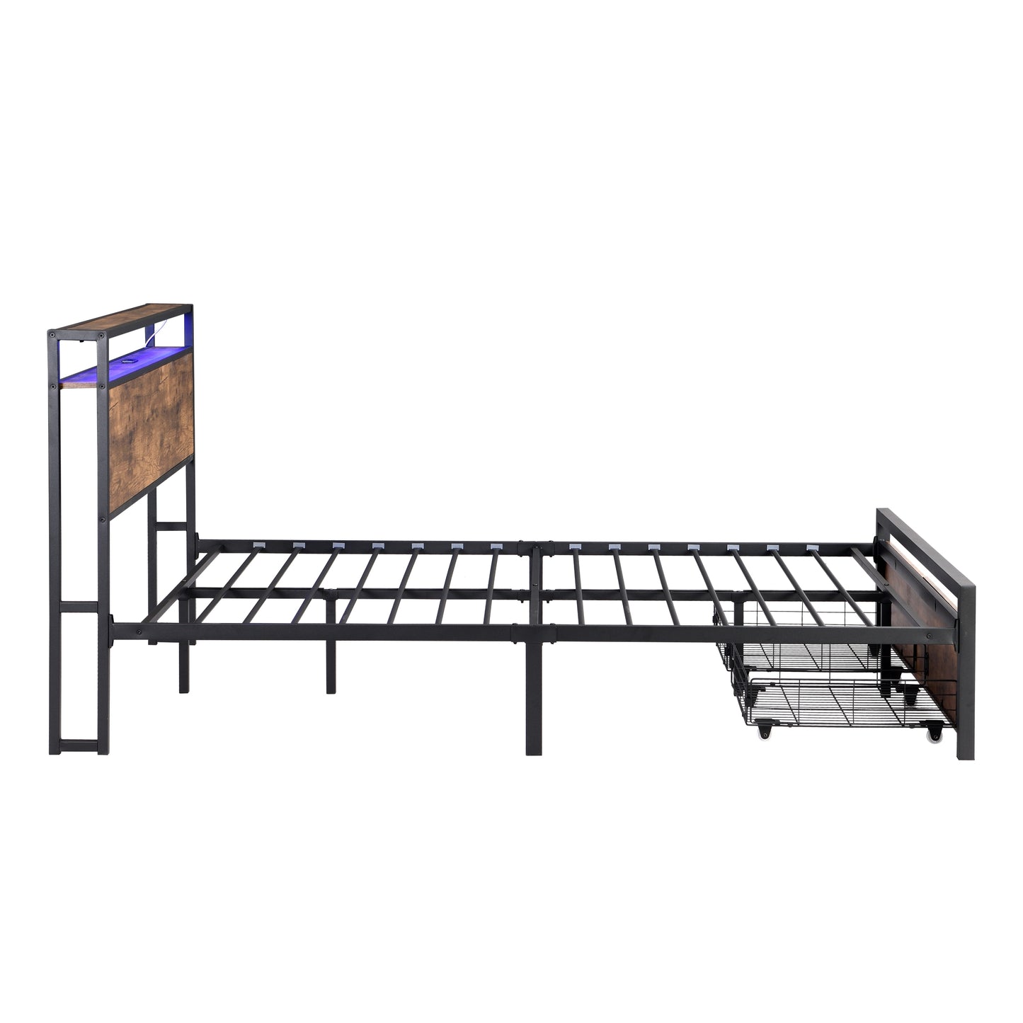 Modern Queen Bed Frame with LED Headboard, Integrated Charging Station & Storage Drawers – Sturdy Metal Platform, No Box Spring Required