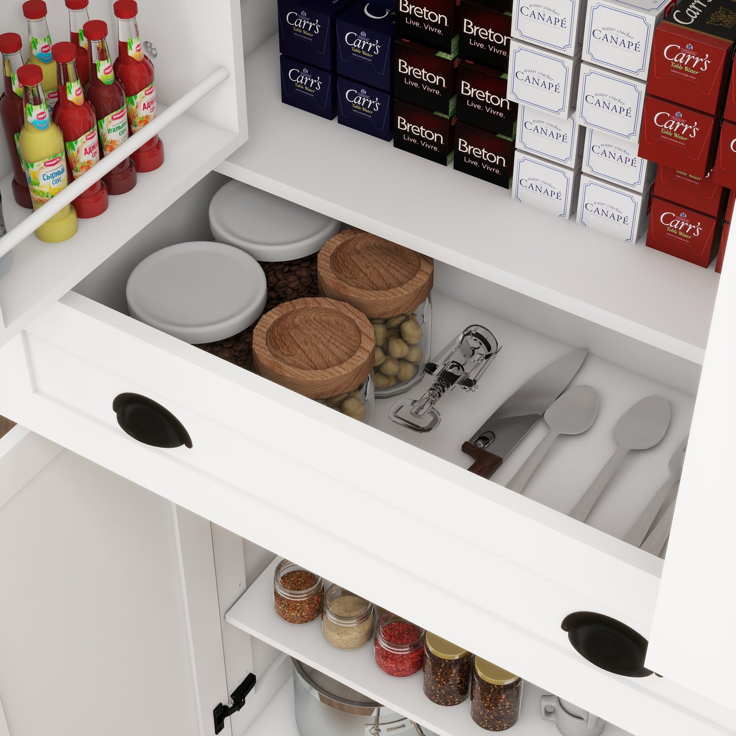 Elegant 71" White Freestanding Kitchen Pantry Cabinet with 4 Doors, 1 Drawer, Adjustable Shelves for Versatile Storage