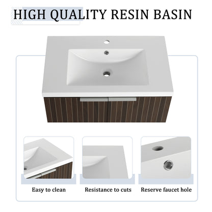 30-Inch Wall-Mounted Modern Bathroom Vanity with Eco-Friendly Resin Sink and Soft-Close Doors