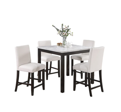 Counter Height Dining Set Faux Marble Table 4 Chairs White