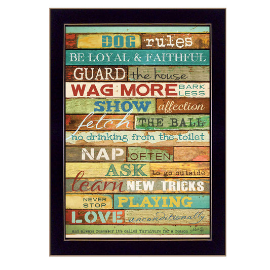 Dog Rules Wall Art Print - Ready-to-Hang Framed Poster, 10 x 14 in, MDF Wall Decor, Multicolor