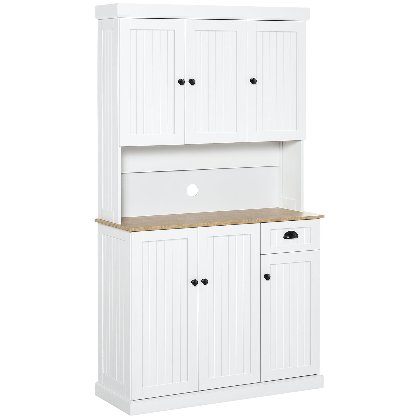 Modern 71" White Kitchen Buffet with Hutch, Multi-Functional Storage Cabinet and Microwave Countertop