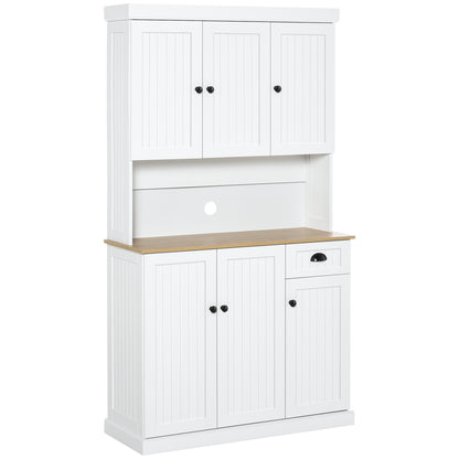 Modern 71" White Kitchen Buffet with Hutch, Multi-Functional Storage Cabinet and Microwave Countertop
