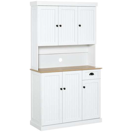 Modern 71" White Kitchen Buffet with Hutch, Multi-Functional Storage Cabinet and Microwave Countertop