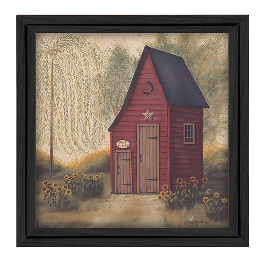 Printed Wall Art: Folk Art Outhouse, Square 14 x 14 in, Ready-to-Hang Framed Poster on MDF Multicolor