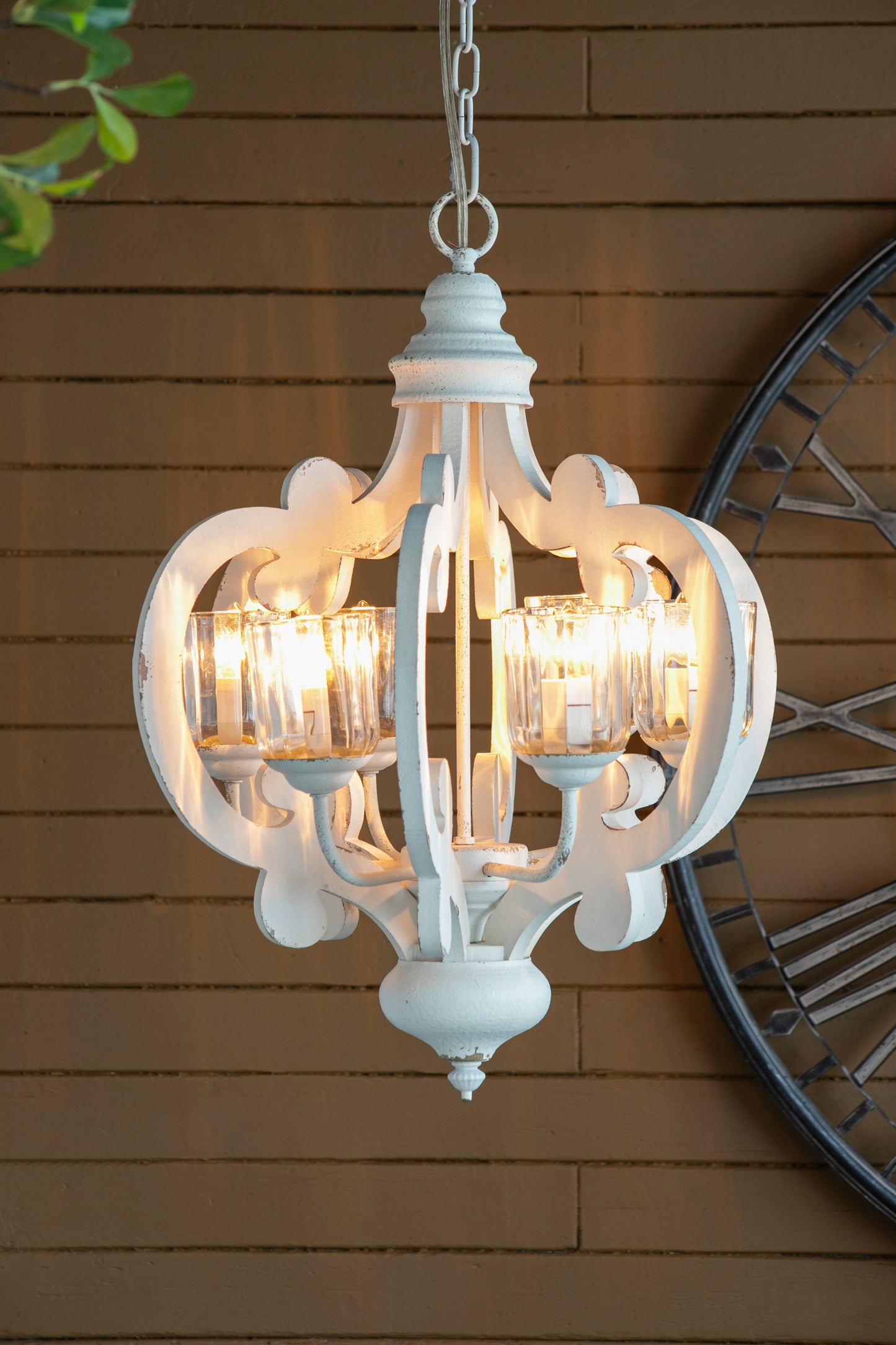 Farmhouse 6-Light Wood Chandelier Pendant with Adjustable Chain for Dining Room and Entryway Cream Finish