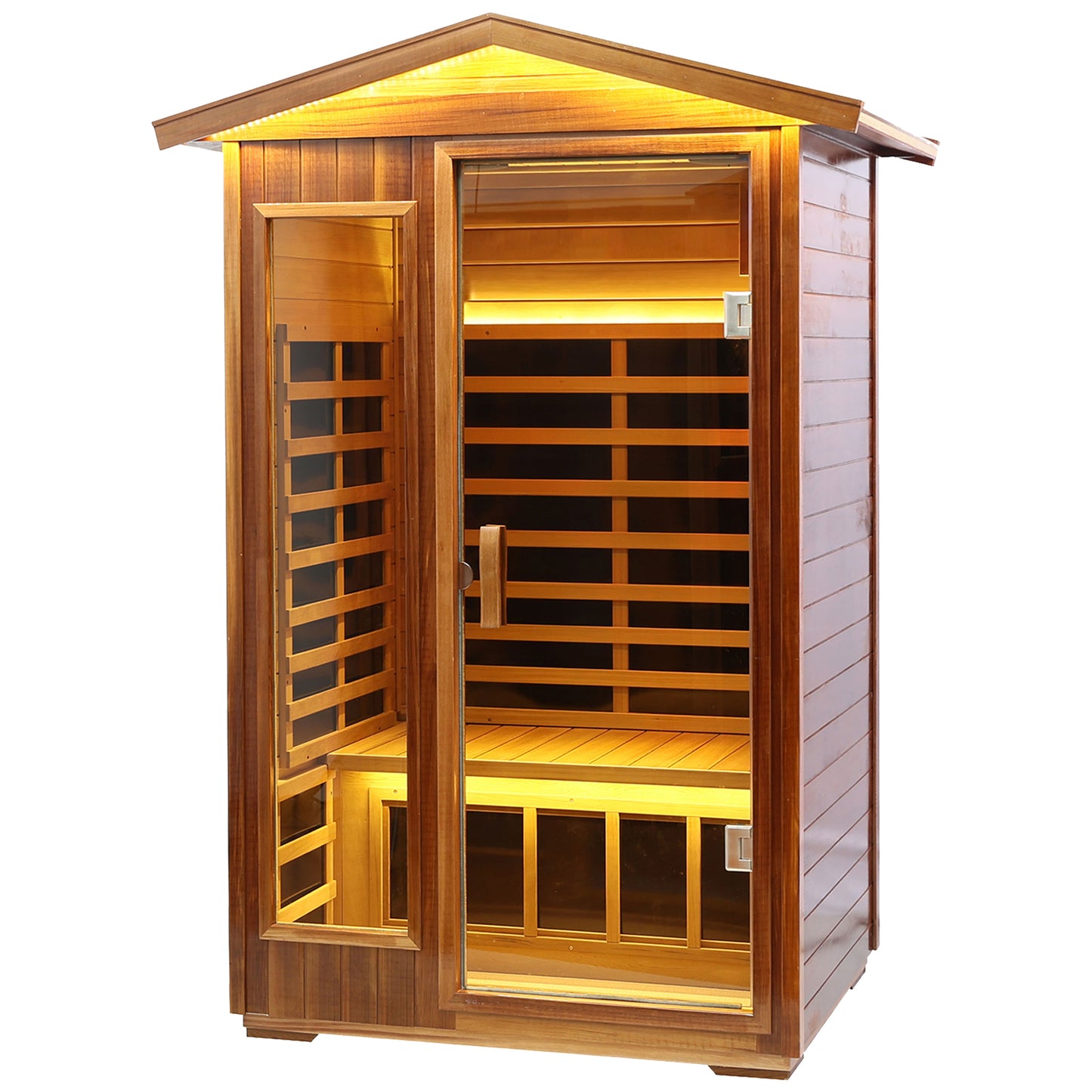 Two-Person Far-Infrared Outdoor Sauna, Solid Wood, Outdoor Spa Cabin, 57.9x40.5x81.1 in, Natural