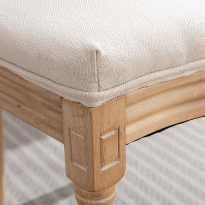 French-Style Solid Wood Dining Chair Set of 2, Linen, Rattan Back, Foam & Steel Spring Cushions, Beige