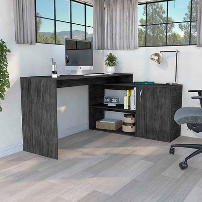Contemporary L-Shaped Workstation Desk with Mixed Storage Options - Smokey Oak