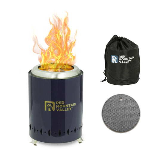 Smokeless Fire Pit With Fireproof Mat And Travel Bag Low Smoke Camping Stove For Stainless Steel Blue
