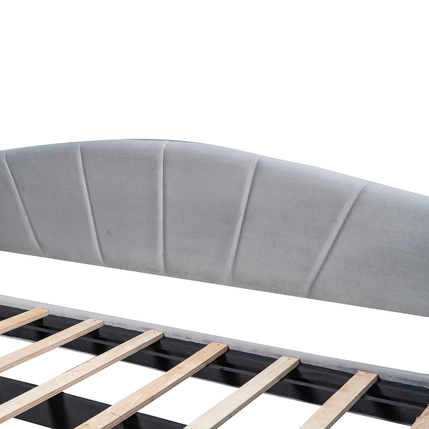 Elegant Gray Upholstered Twin Daybed Sofa with Trundle and Wooden Slats