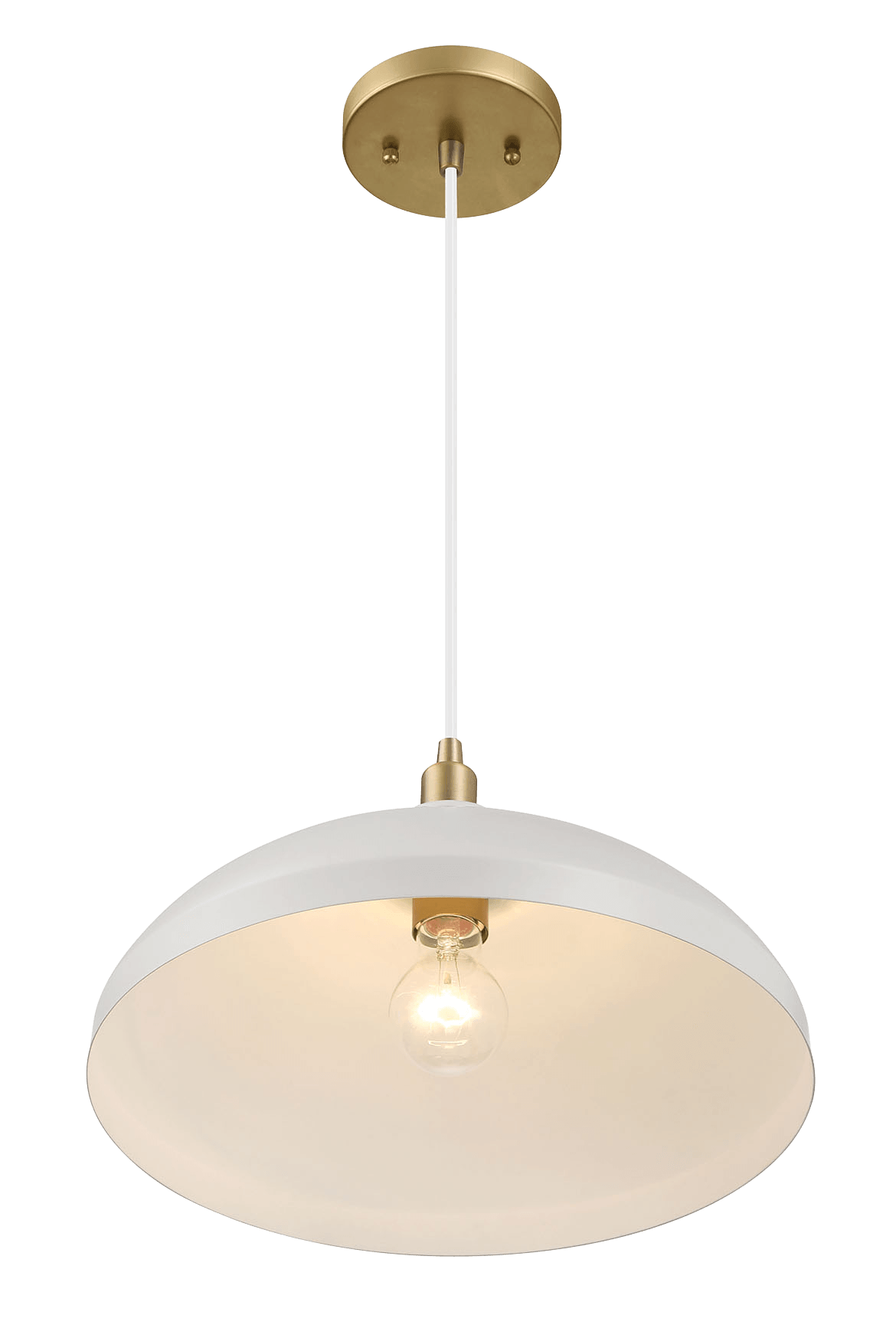 Pendant Light, 14-Inch Diameter x 8-Inch Height, White, Brass Body, Kitchen Island, Gold Finish