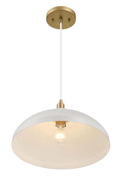Pendant Light, 14-Inch Diameter x 8-Inch Height, White, Brass Body, Kitchen Island, Gold Finish
