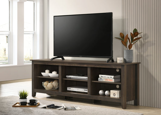 70-Inch TV Stand with Open Shelves and Cable Management, 15.5 Particle Board Console Dark Dusty Brown