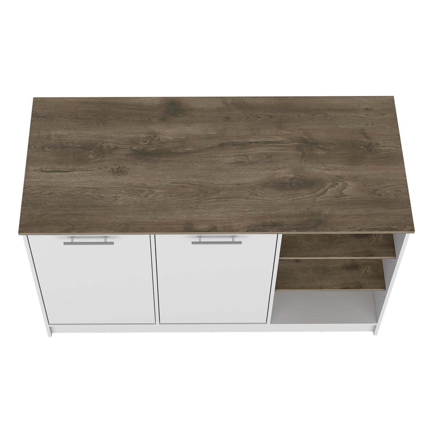 Modern Ginger Kitchen Island with Open Shelves and Cabinets - White/Dark Brown