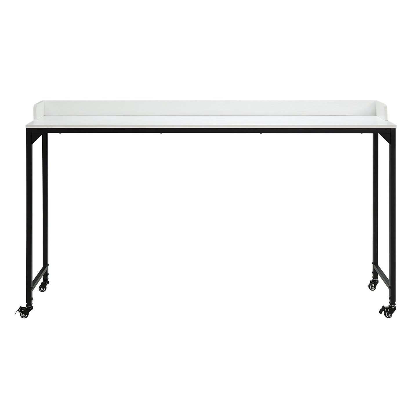 Adjustable Height White Overbed Desk with Metal Casters, Multipurpose Laptop and Breakfast Table