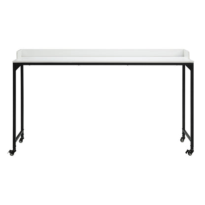 Adjustable Height White Overbed Desk with Metal Casters, Multipurpose Laptop and Breakfast Table