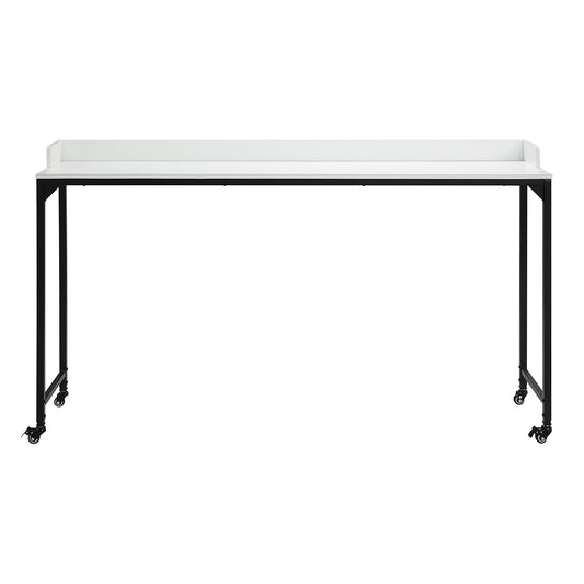 Adjustable Height White Overbed Desk with Metal Casters, Multipurpose Laptop and Breakfast Table