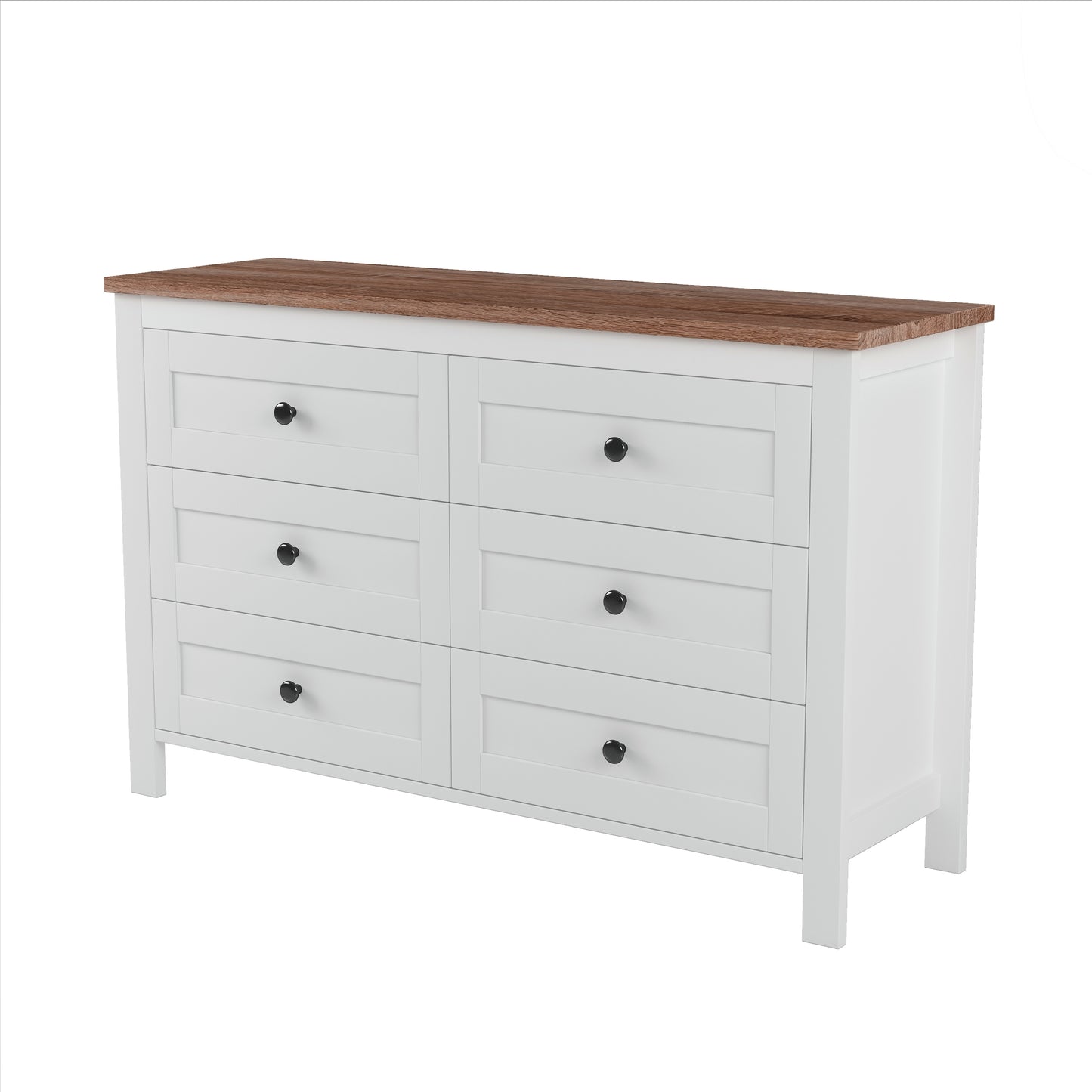 Chic Vintage-Inspired 6-Drawer Wooden Dresser with Rustic Charm for Bedroom - White & Brown