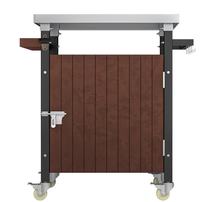 Rolling Outdoor Grill Cart with Stainless Steel Surface, Versatile Patio Kitchen Island, Mobile BBQ Serving Station with Storage, Hooks, and Spice Rack