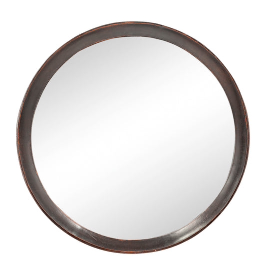 Round Transitional Mango Wood Wall Mirror - 20" Framed Accent for Bathroom and Entryway