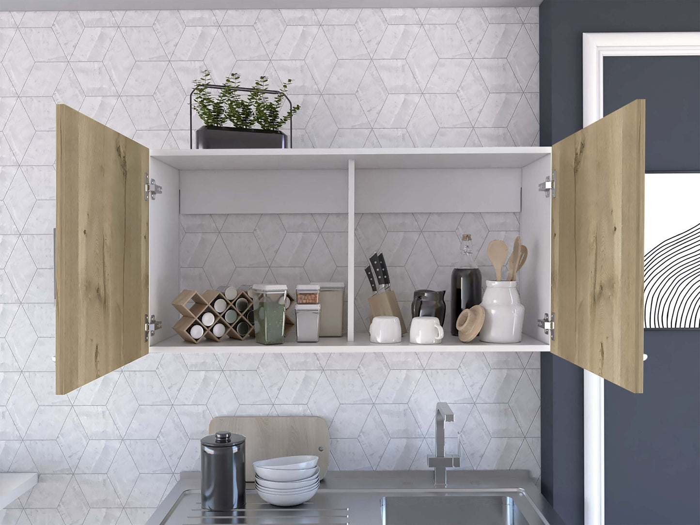 Multicolor Two-Door Wall Cabinet for Kitchen Storage