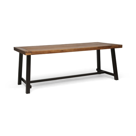 Outdoor Dining Table With Wooden Frame And Slat Top 79 Inch Long 36 Inch Wide 30 Inch High Teak