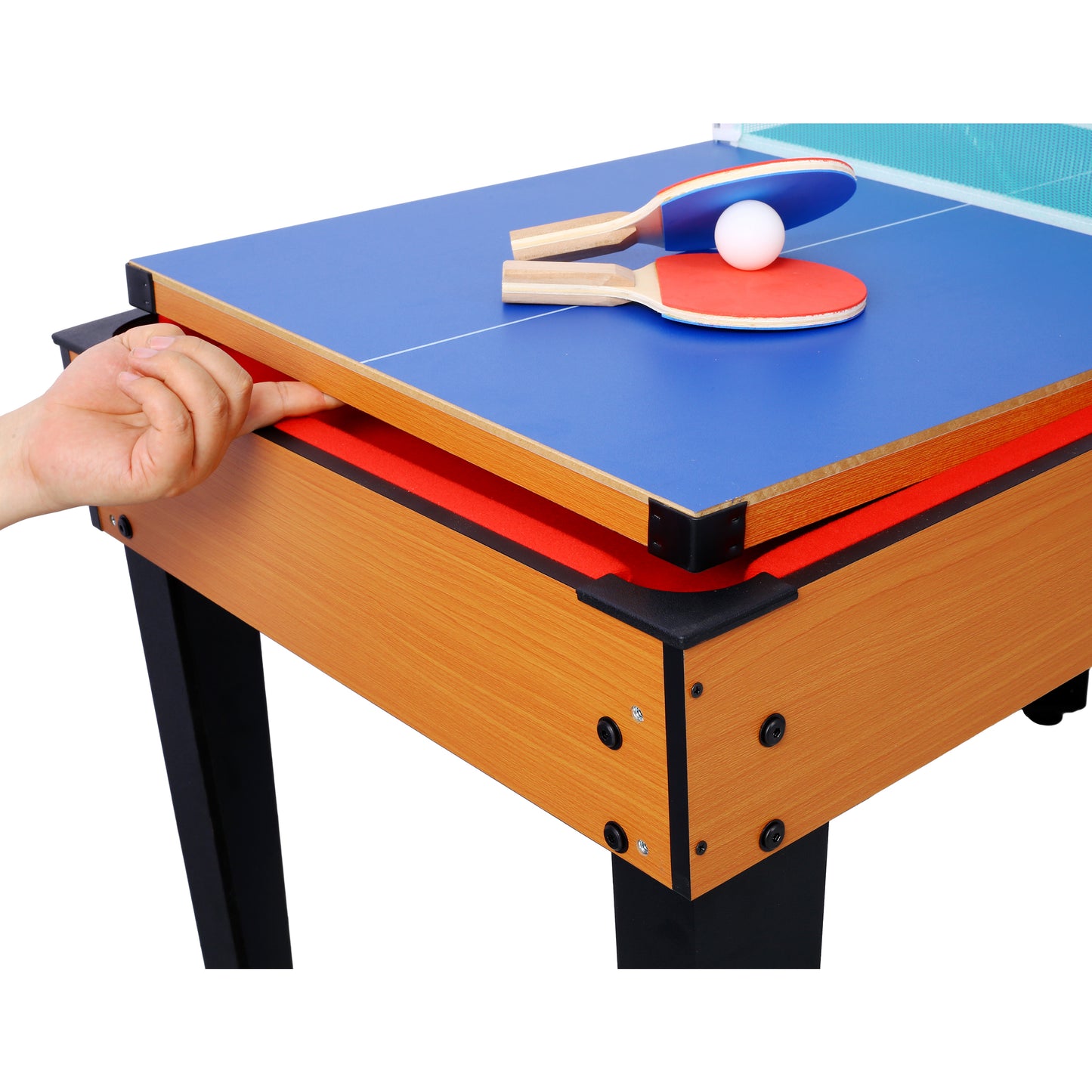 5-in-1 Game Table: Billiards, Ping Pong, Foosball, Basketball, Push Hockey; 43x24x32 in MDF+Steel Brown/Red