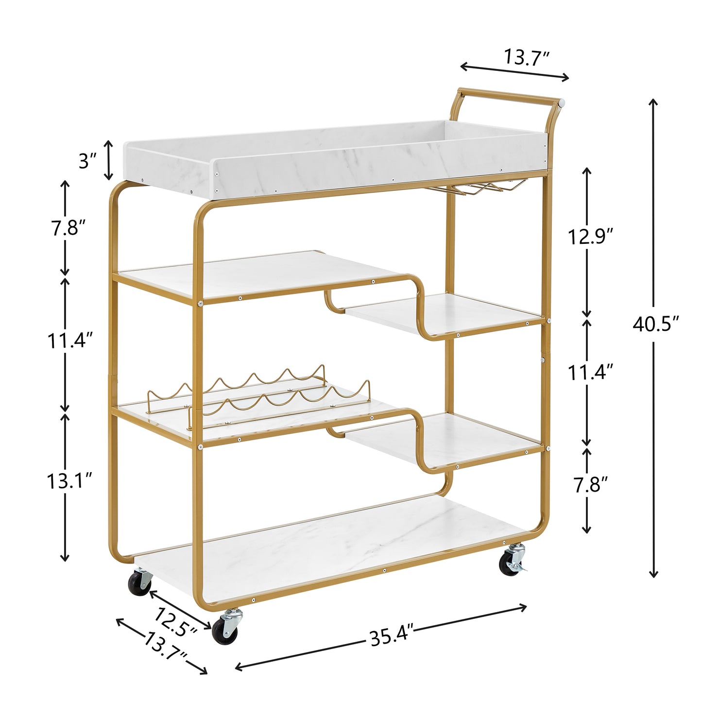 Elegant Six Tier Rolling Bar Cart Wine Rack Glass Holder