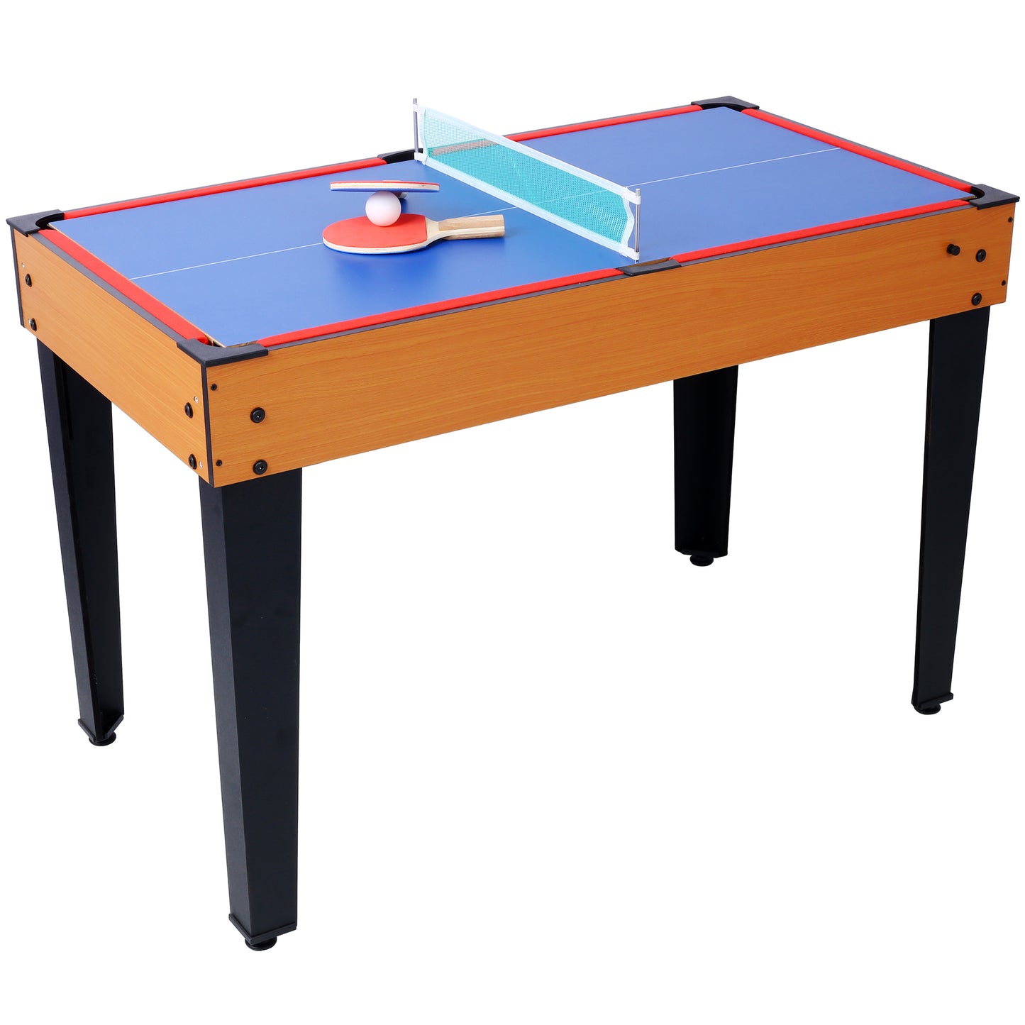 5-in-1 Game Table: Billiards, Ping Pong, Foosball, Basketball, Push Hockey; 43x24x32 in MDF+Steel Brown/Red
