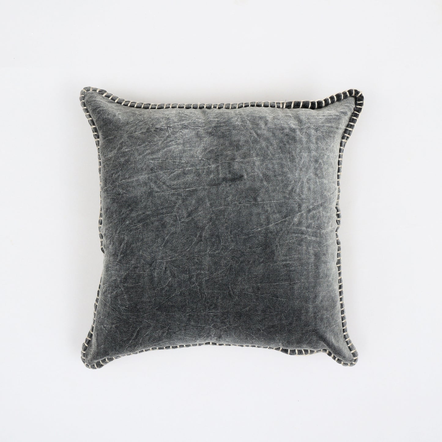 19x19 Throw Pillow in Stonewashed Velvet with Handstitched Edges Cotton, Polyester Fill Sofa/Bed Charcoal