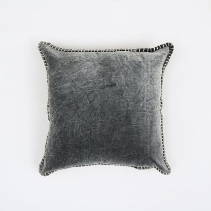 19x19 Throw Pillow in Stonewashed Velvet with Handstitched Edges Cotton, Polyester Fill Sofa/Bed Charcoal