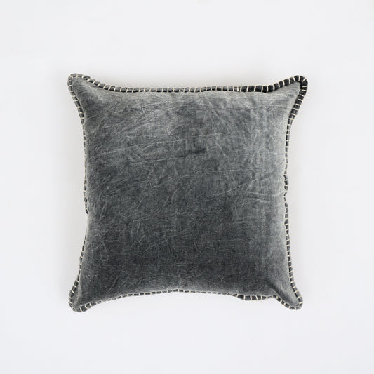 19x19 Throw Pillow in Stonewashed Velvet with Handstitched Edges Cotton, Polyester Fill Sofa/Bed Charcoal