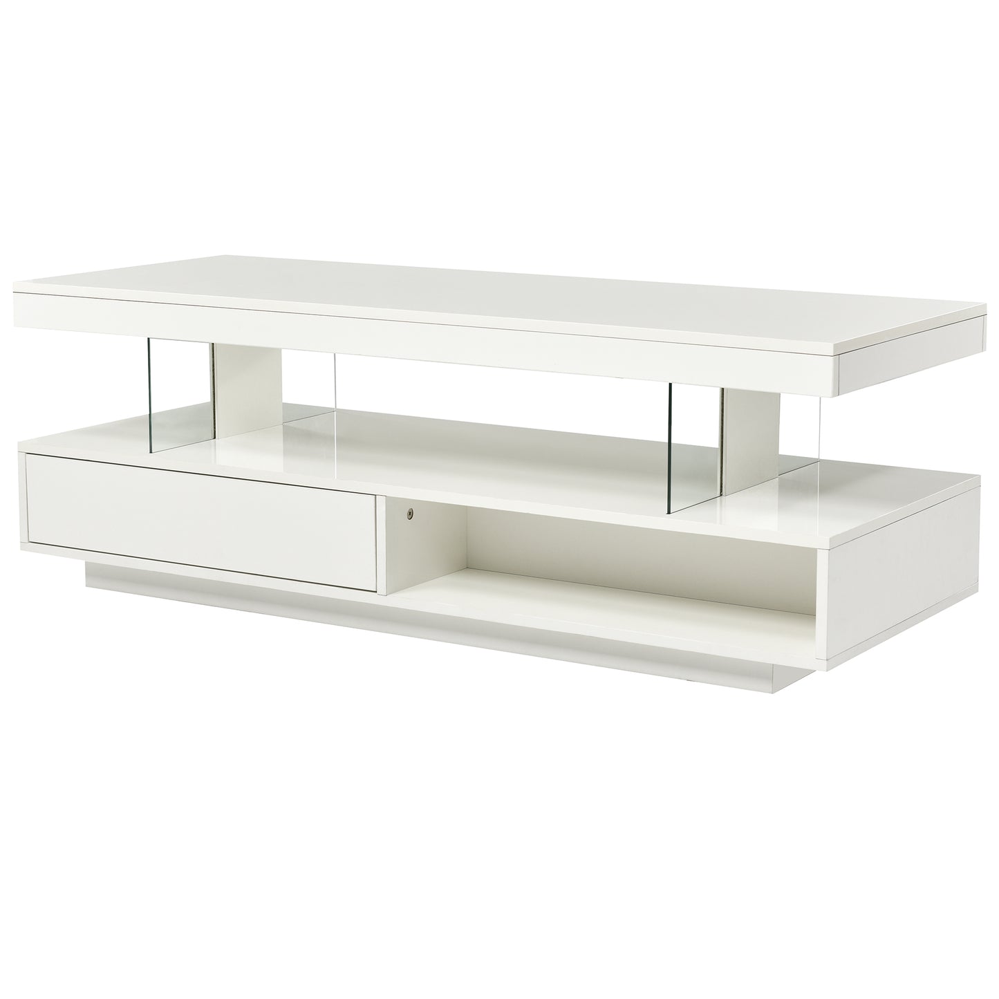 Modern LED Coffee Table with Storage, 51.2W x 19.7D x 17.9H, 2 Drawers, LED, High-Gloss Finish White