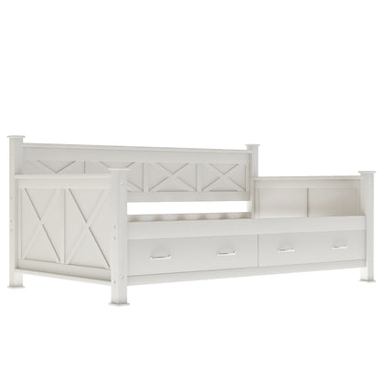 Cream White Twin Size Wooden Daybed with Rustic and Modern Touches