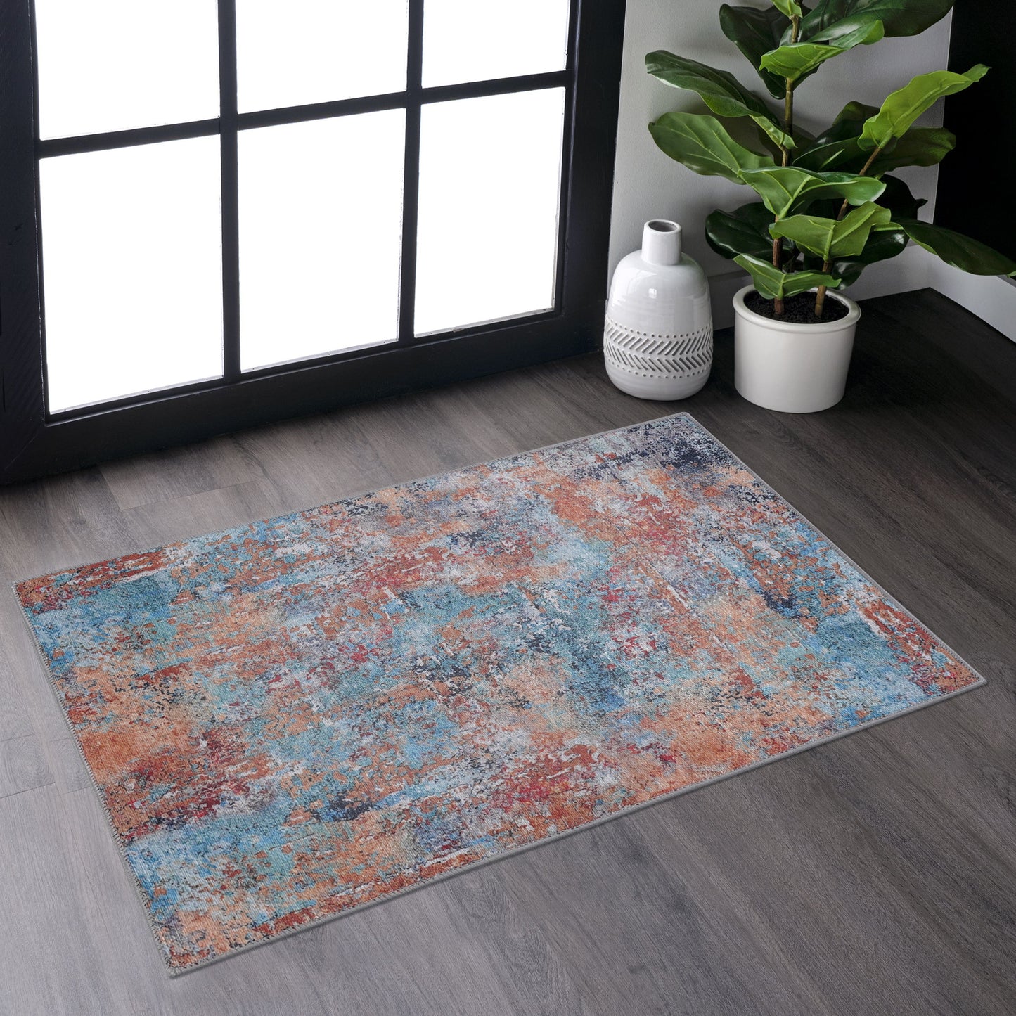 2x3 Machine-Washable Low-Pile Area Rug, Non-Slip, Foldable, Kid & Pet Friendly, Living Room Rug - Multi