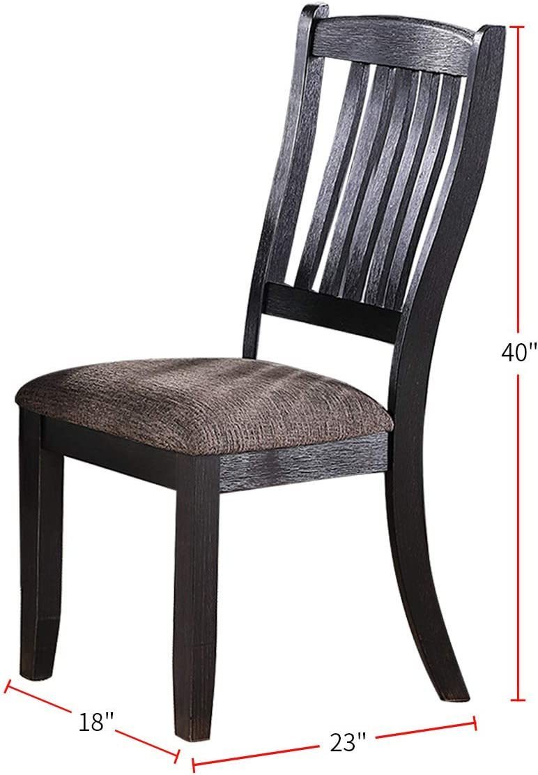 Set of 2 Contemporary Rubberwood Dining Chairs with Fabric Seats, 18x23x40 in, Dark Coffee