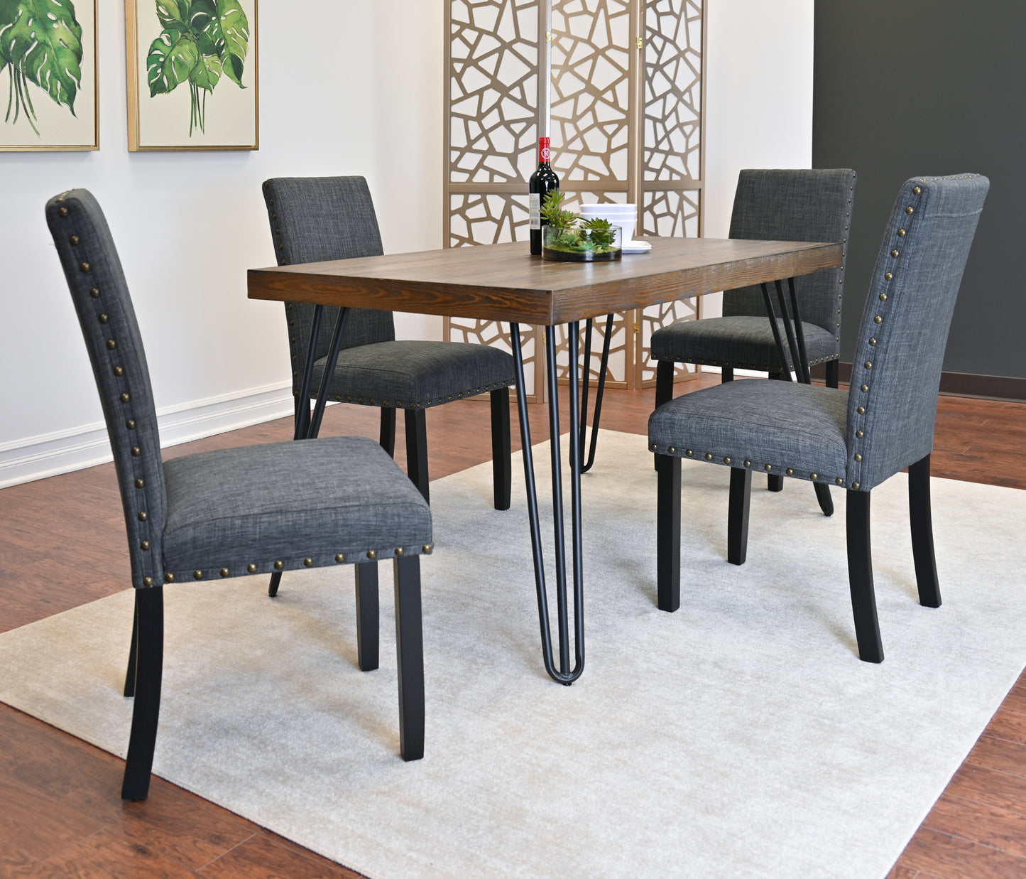 5 Piece Hairpin Table And Chairs Dining Set Modern Brown