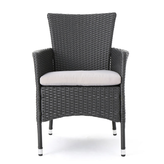 Outdoor Dining Chair Set With Cushioned Seat And Iron Frame Wicker 23.25 In L By 24 In W Patio Pair Grey