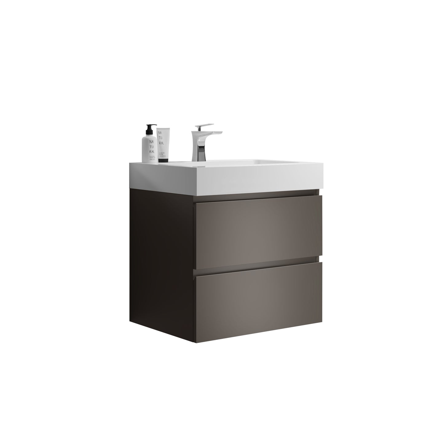 Modern 24" Gray Wall-Mounted Bathroom Vanity with Large Storage and Sleek White Sink Basin