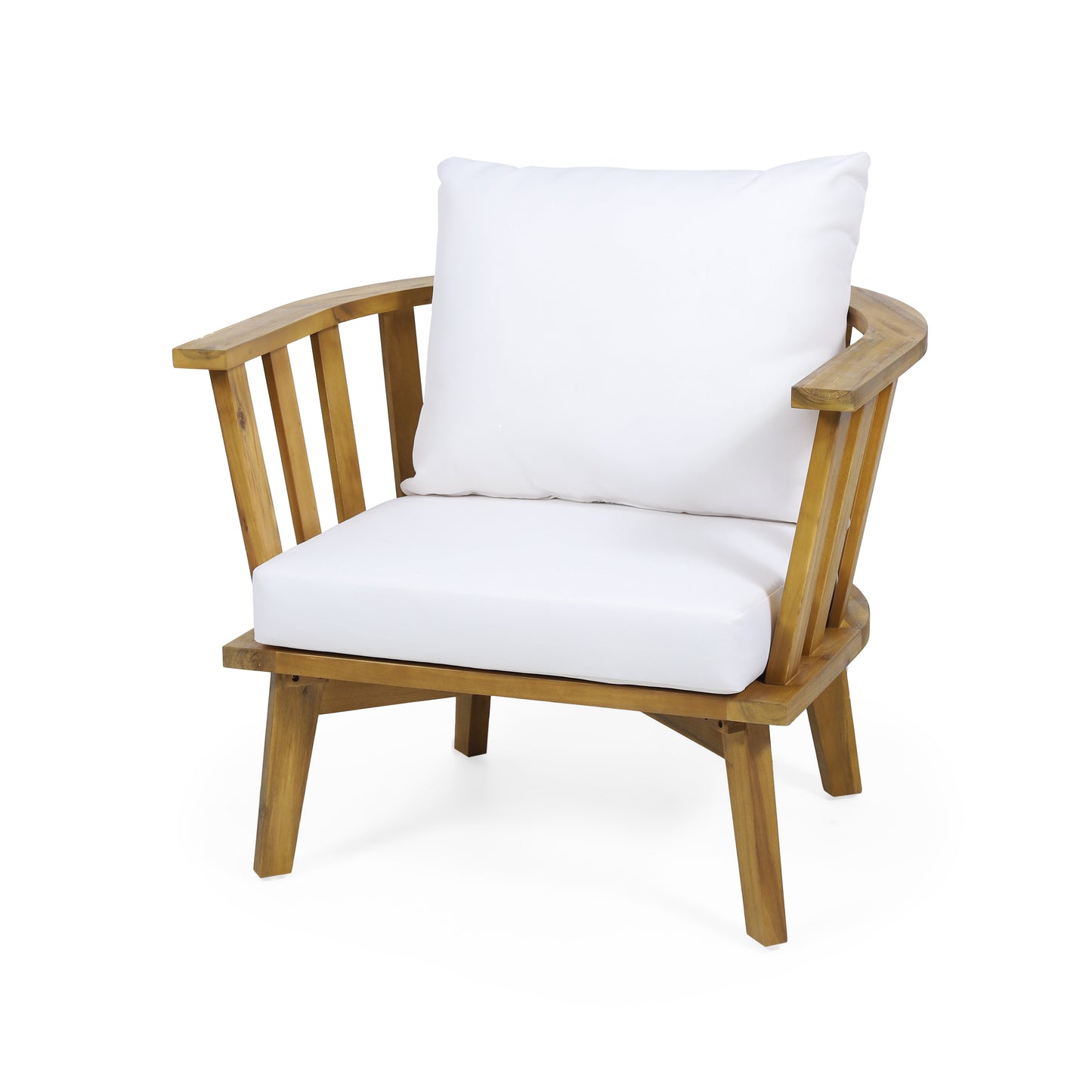 Outdoor Club Chair With Curved Backrest And Acacia Wood Frame For Garden Outdoor Deep Seating Cushions Included White