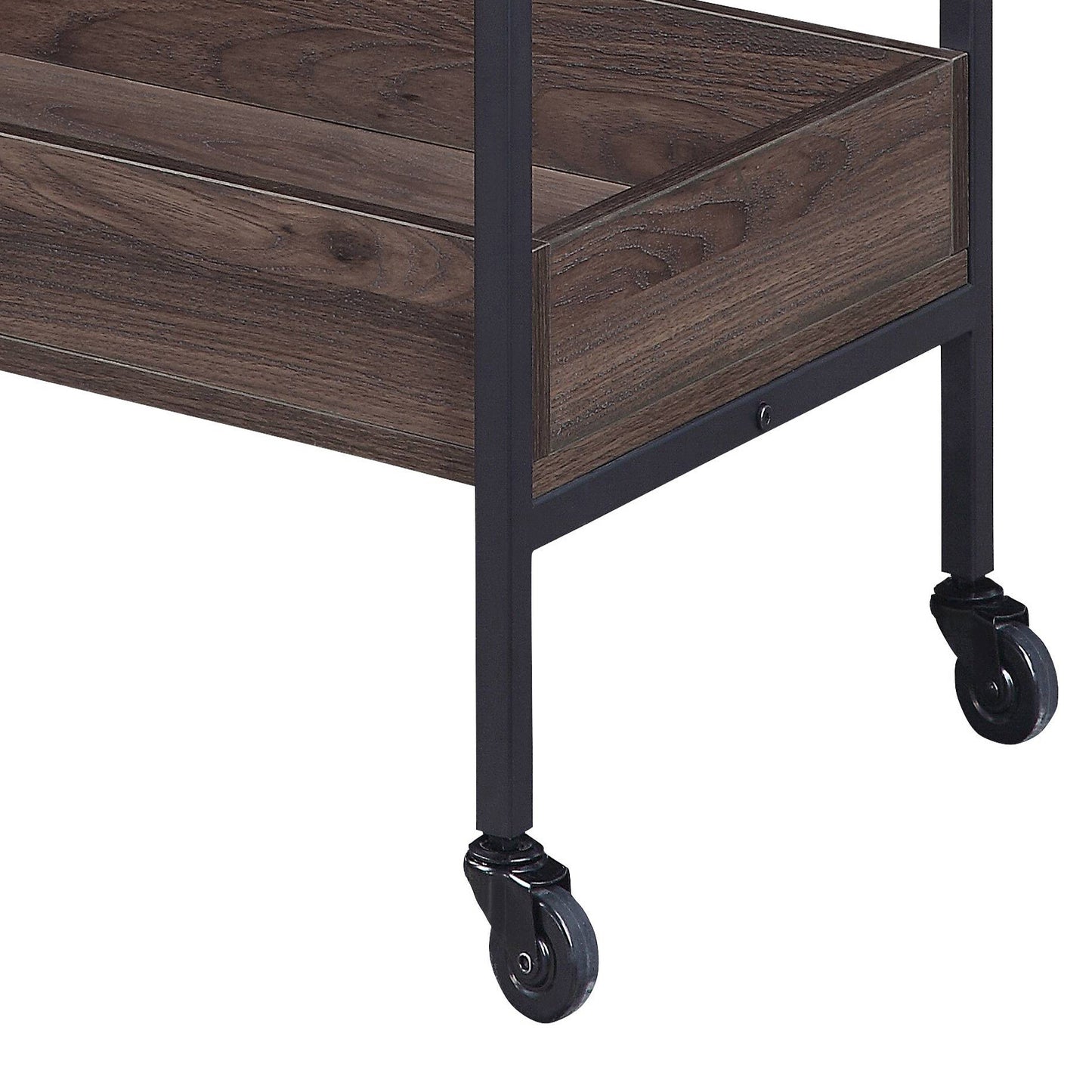 Elegant Walnut and Black Kitchen Serving Cart with Shelves