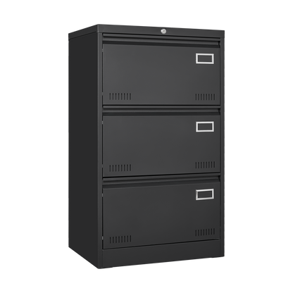 Filing Cabinet Lateral File Cabinet 3 Drawer, Blcak Locking Metal File Cabinets Three Drawer, Office Filing Cabinet with Lock Drawers for Home Office/Legal/Letter/A4/F4
