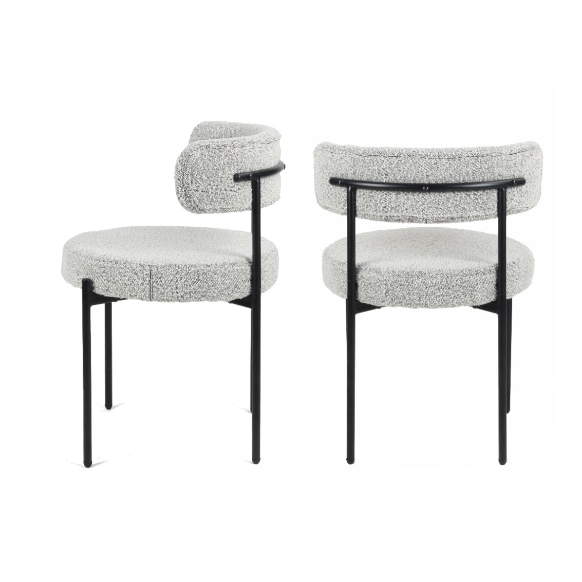 Round Dining 3 Piece Set Table Boucle Chairs White Multi