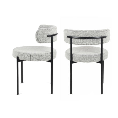 Round Dining 3 Piece Set Table Boucle Chairs White Multi