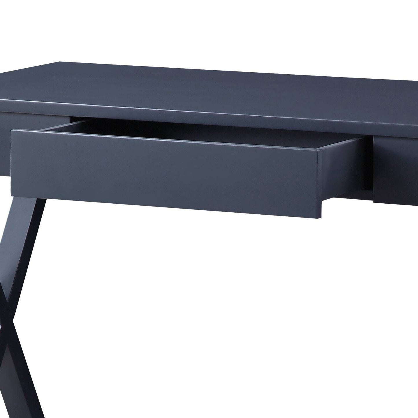 Modern Charcoal Console Table with X-Shape Base and Storage Drawer