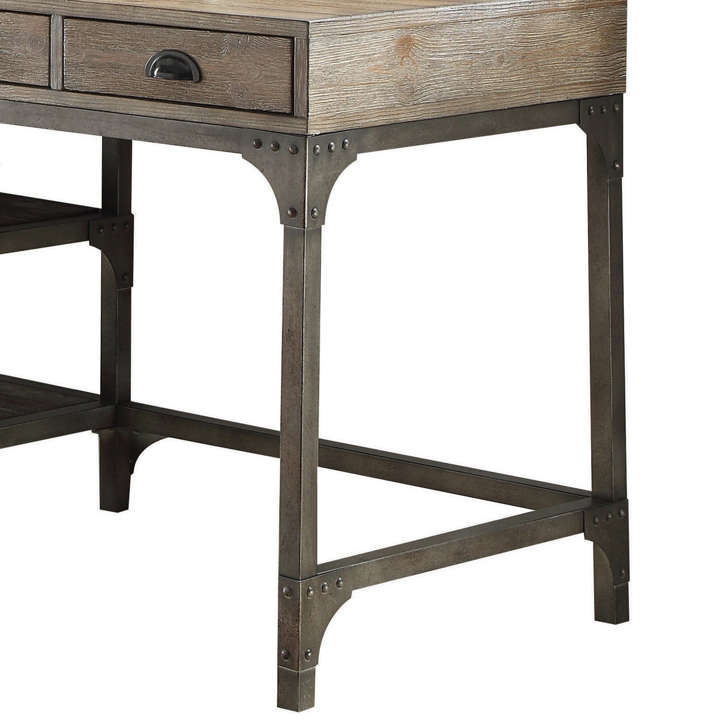 Industrial-Style 3-Drawer Writing Desk in Weathered Oak and Antique Silver