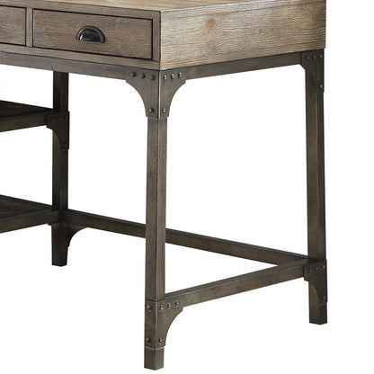Industrial-Style 3-Drawer Writing Desk in Weathered Oak and Antique Silver